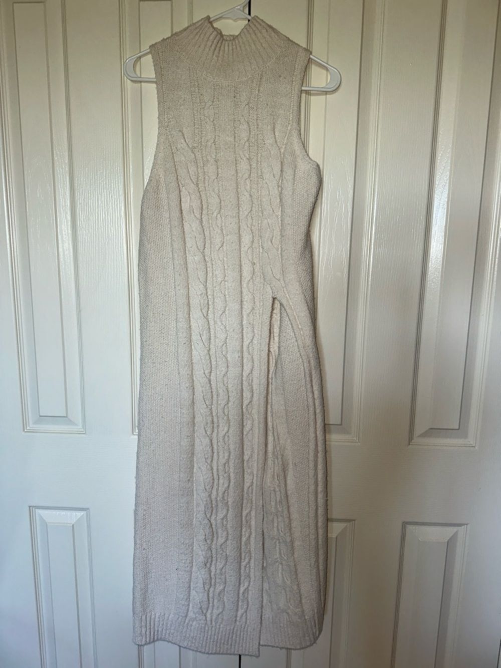 Pilcro Cream Cable-Knit Turtleneck Sleeveless Midi Dress